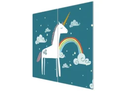 Banjado Herdabdeckplatte Glas 2 Teilig Je 30x52CM Schneidebrett Herdabdeckung Mit Motiv Einhorn