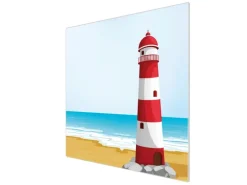 Banjado Herdabdeckplatte Glas 1 Teilig 60x52CM Schneidebrett Herdabdeckung Mit Motiv Leuchtturm Illustration