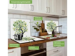 Banjado Herdabdeckplatte Glas 1 Teilig 60x52CM Schneidebrett Herdabdeckung Mit Motiv Laubzauberbaum