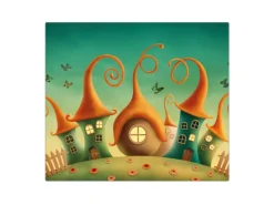 Banjado Herdabdeckplatte Glas 1 Teilig 60x52CM Schneidebrett Herdabdeckung Mit Motiv Zwergenhausen