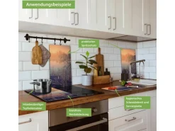 Banjado Herdabdeckplatte Glas 2 Teilig Je 30x52CM Schneidebrett Herdabdeckung Mit Motiv Bank Am See