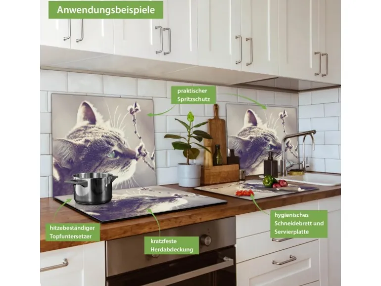 Banjado Herdabdeckplatte Glas 1 Teilig 60x52CM Schneidebrett Herdabdeckung Mit Motiv Weidenkätzchen