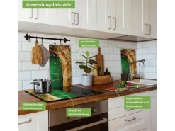 Banjado Herdabdeckplatte Glas 2 Teilig Je 30x52CM Schneidebrett Herdabdeckung Mit Motiv Ferienhaus