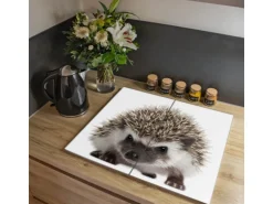 Banjado Herdabdeckplatte Glas 2 Teilig Je 30x52CM Schneidebrett Herdabdeckung Mit Motiv Igel