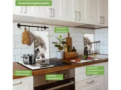 Banjado Herdabdeckplatte Glas 2 Teilig Je 30x52CM Schneidebrett Herdabdeckung Mit Motiv Igel