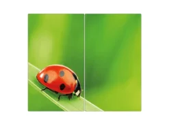 Banjado Herdabdeckplatte Glas 2 Teilig Je 30x52CM Schneidebrett Herdabdeckung Mit Motiv Marienkäfer