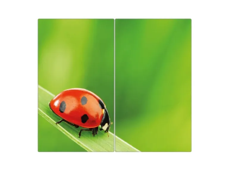 Banjado Herdabdeckplatte Glas 2 Teilig Je 30x52CM Schneidebrett Herdabdeckung Mit Motiv Marienkäfer