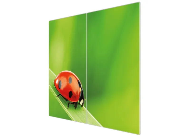 Banjado Herdabdeckplatte Glas 2 Teilig Je 30x52CM Schneidebrett Herdabdeckung Mit Motiv Marienkäfer