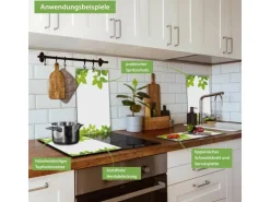 Banjado Herdabdeckplatte Glas 2 Teilig Je 30x52CM Schneidebrett Herdabdeckung Mit Motiv Rahmen Blätter