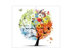 Banjado Herdabdeckplatte Glas 2 Teilig Je 30x52CM Schneidebrett Herdabdeckung Mit Motiv Vier Jahreszeiten