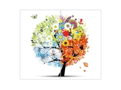 Banjado Herdabdeckplatte Glas 2 Teilig Je 30x52CM Schneidebrett Herdabdeckung Mit Motiv Vier Jahreszeiten