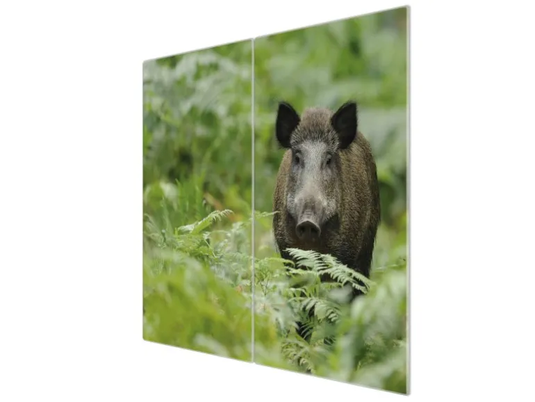 Banjado Herdabdeckplatte Glas 2 Teilig Je 30x52CM Schneidebrett Herdabdeckung Mit Motiv Wildschwein