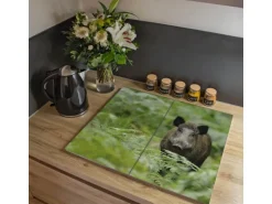 Banjado Herdabdeckplatte Glas 2 Teilig Je 30x52CM Schneidebrett Herdabdeckung Mit Motiv Wildschwein
