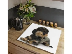 Banjado Herdabdeckplatte Glas 1 Teilig 60x52CM Schneidebrett Herdabdeckung Mit Motiv Dackel