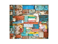 Banjado Herdabdeckplatte Glas 1 Teilig 60x52CM Schneidebrett Herdabdeckung Mit Motiv Bunte Holzschindeln