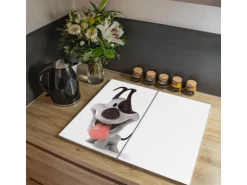 Banjado Herdabdeckplatte Glas 2 Teilig Je 30x52CM Schneidebrett Herdabdeckung Mit Motiv Comic-Hund