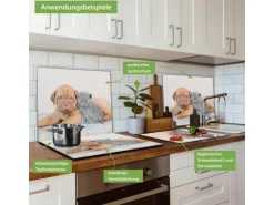 Banjado Herdabdeckplatte Glas 1 Teilig 60x52CM Schneidebrett Herdabdeckung Mit Motiv Hund Und Katze