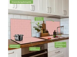 Banjado Herdabdeckplatte Glas 1 Teilig 60x52CM Schneidebrett Herdabdeckung Mit Motiv Rosa Arabesque