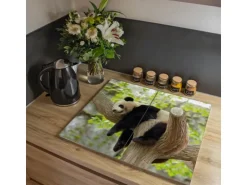 Banjado Herdabdeckplatte Glas 2 Teilig Je 30x52CM Schneidebrett Herdabdeckung Mit Motiv Panda