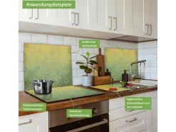 Banjado Herdabdeckplatte Glas 1 Teilig 60x52CM Schneidebrett Herdabdeckung Mit Motiv Vintage Messing