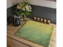 Banjado Herdabdeckplatte Glas 1 Teilig 60x52CM Schneidebrett Herdabdeckung Mit Motiv Vintage Messing