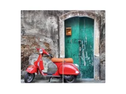 Banjado Herdabdeckplatte Glas 2 Teilig Je 30x52CM Schneidebrett Herdabdeckung Mit Motiv Italienischer Roller