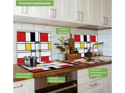 Banjado Herdabdeckplatte Glas 1 Teilig 60x52CM Schneidebrett Herdabdeckung Mit Motiv Rot Gelb Blau