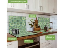 Banjado Herdabdeckplatte Glas 1 Teilig 60x52CM Schneidebrett Herdabdeckung Mit Motiv Kaleidoscop Grün