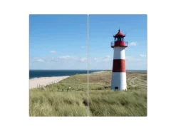 Banjado Herdabdeckplatte Glas 2 Teilig Je 30x52CM Schneidebrett Herdabdeckung Mit Motiv Leuchtturm