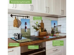 Banjado Herdabdeckplatte Glas 2 Teilig Je 30x52CM Schneidebrett Herdabdeckung Mit Motiv Leuchtturm