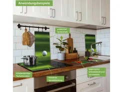 Banjado Herdabdeckplatte Glas 2 Teilig Je 30x52CM Schneidebrett Herdabdeckung Mit Motiv Einsamer Golfball