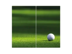 Banjado Herdabdeckplatte Glas 2 Teilig Je 30x52CM Schneidebrett Herdabdeckung Mit Motiv Einsamer Golfball
