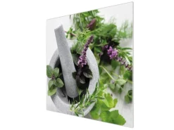 Banjado Herdabdeckplatte Glas 1 Teilig 60x52CM Schneidebrett Herdabdeckung Mit Motiv Kräuter