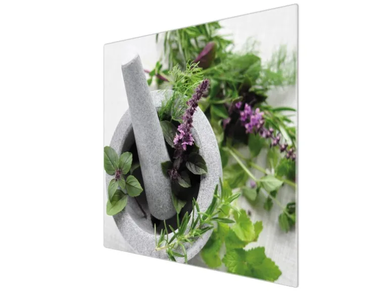 Banjado Herdabdeckplatte Glas 1 Teilig 60x52CM Schneidebrett Herdabdeckung Mit Motiv Kräuter