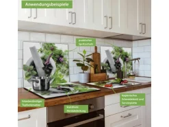 Banjado Herdabdeckplatte Glas 1 Teilig 60x52CM Schneidebrett Herdabdeckung Mit Motiv Kräuter