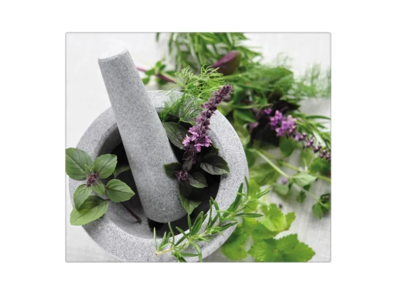 Banjado Herdabdeckplatte Glas 1 Teilig 60x52CM Schneidebrett Herdabdeckung Mit Motiv Kräuter