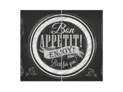 Banjado Herdabdeckplatte Glas 2 Teilig Je 30x52CM Schneidebrett Herdabdeckung Mit Motiv Bon Appetit