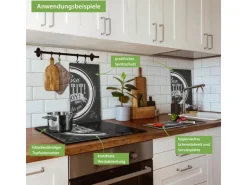 Banjado Herdabdeckplatte Glas 2 Teilig Je 30x52CM Schneidebrett Herdabdeckung Mit Motiv Bon Appetit