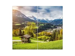 Banjado Herdabdeckplatte Glas 2 Teilig Je 30x52CM Schneidebrett Herdabdeckung Mit Motiv Berchtesgadener Land