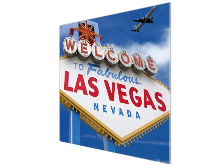 Banjado Herdabdeckplatte Glas 1 Teilig 60x52CM Schneidebrett Herdabdeckung Mit Motiv Las Vegas