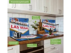 Banjado Herdabdeckplatte Glas 1 Teilig 60x52CM Schneidebrett Herdabdeckung Mit Motiv Las Vegas