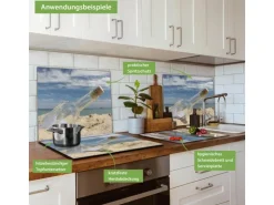 Banjado Herdabdeckplatte Glas 1 Teilig 60x52CM Schneidebrett Herdabdeckung Mit Motiv Flaschenpost