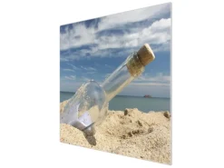 Banjado Herdabdeckplatte Glas 1 Teilig 60x52CM Schneidebrett Herdabdeckung Mit Motiv Flaschenpost