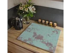 Banjado Herdabdeckplatte Glas 1 Teilig 60x52CM Schneidebrett Herdabdeckung Mit Motiv Blaue Struktur