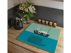 Banjado Herdabdeckplatte Glas 1 Teilig 60x52CM Schneidebrett Herdabdeckung Mit Motiv Rettet Die Wale