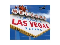 Banjado Herdabdeckplatte Glas 2 Teilig Je 30x52CM Schneidebrett Herdabdeckung Mit Motiv Las Vegas