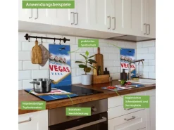 Banjado Herdabdeckplatte Glas 2 Teilig Je 30x52CM Schneidebrett Herdabdeckung Mit Motiv Las Vegas