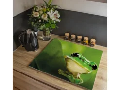 Banjado Herdabdeckplatte Glas 1 Teilig 60x52CM Schneidebrett Herdabdeckung Mit Motiv Frosch