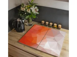 Banjado Herdabdeckplatte Glas 2 Teilig Je 30x52CM Schneidebrett Herdabdeckung Mit Motiv Orange Polygon