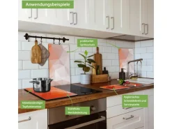 Banjado Herdabdeckplatte Glas 2 Teilig Je 30x52CM Schneidebrett Herdabdeckung Mit Motiv Orange Polygon